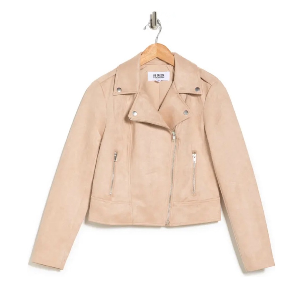 Vegan Suede Moto Jacket Tan M